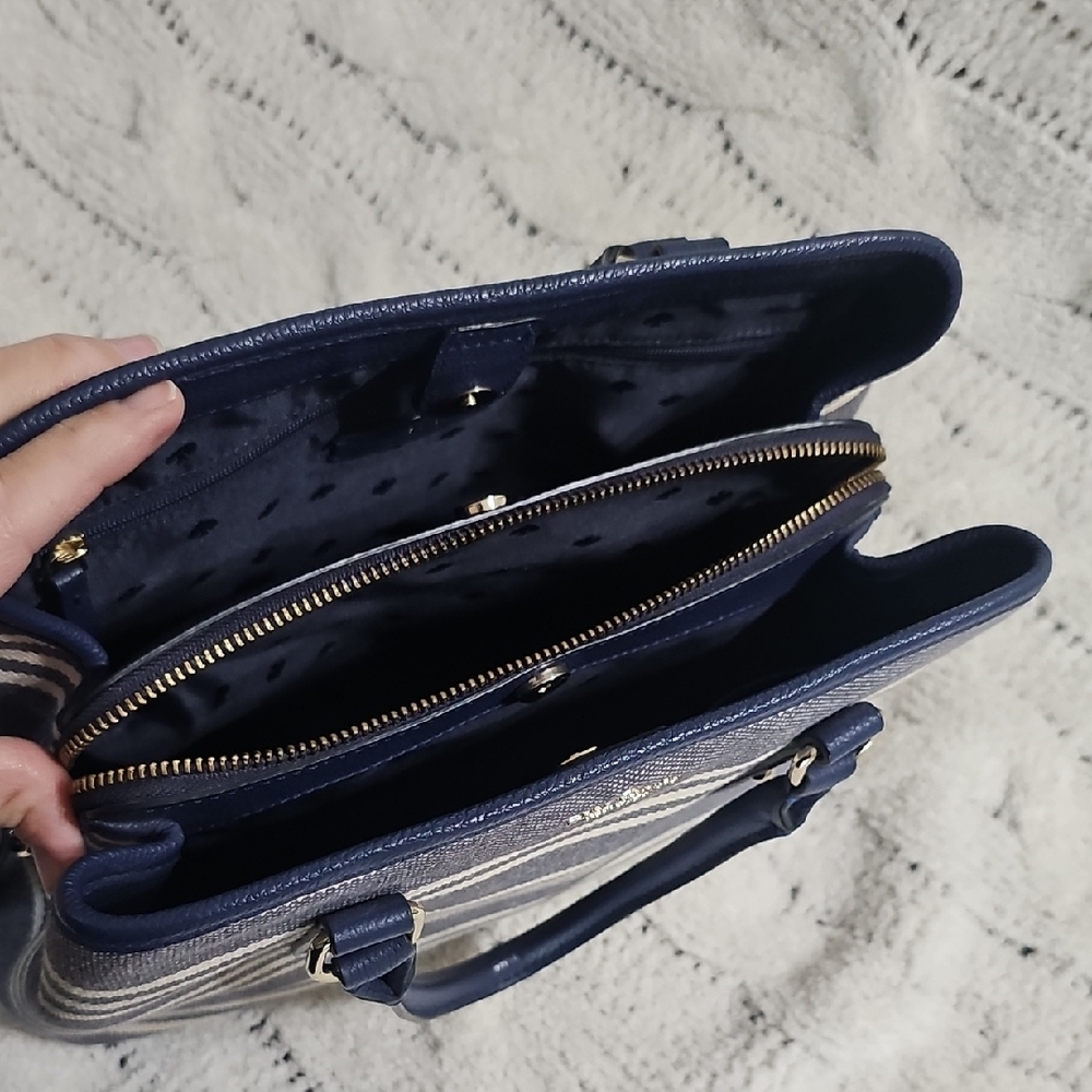 Kate Spade Larchmont Avenue Evangelie Blue And White Striped Purse - Picture 7 of 11